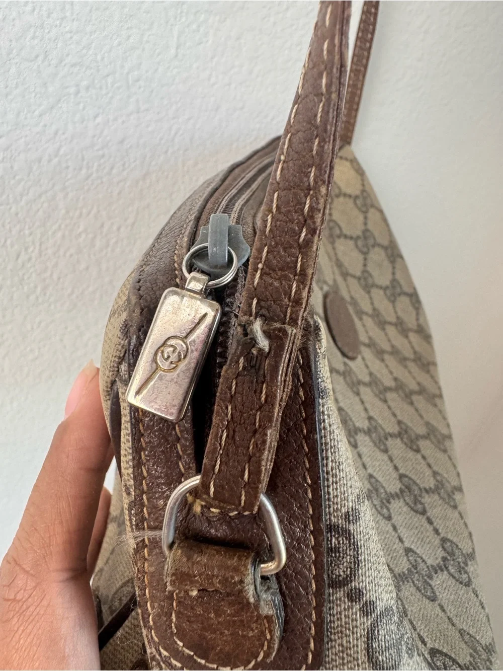 Vintage Gucci Brown & Beige GG Canvas Crossbody Bag